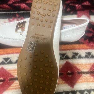 Kate Spade White Leather Flats with Gold Accent